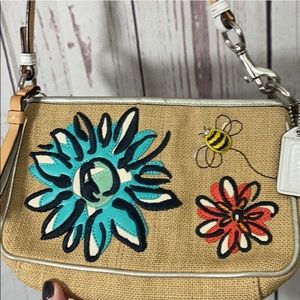 Coach Beige Straw Bee Demi Handbag Style 8672